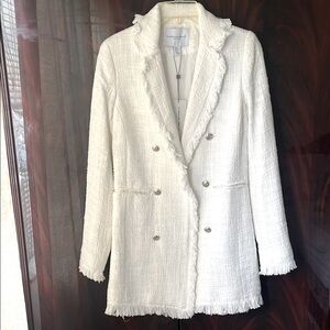 Carolina Belle White Tweed Blazer with Fringed Edges